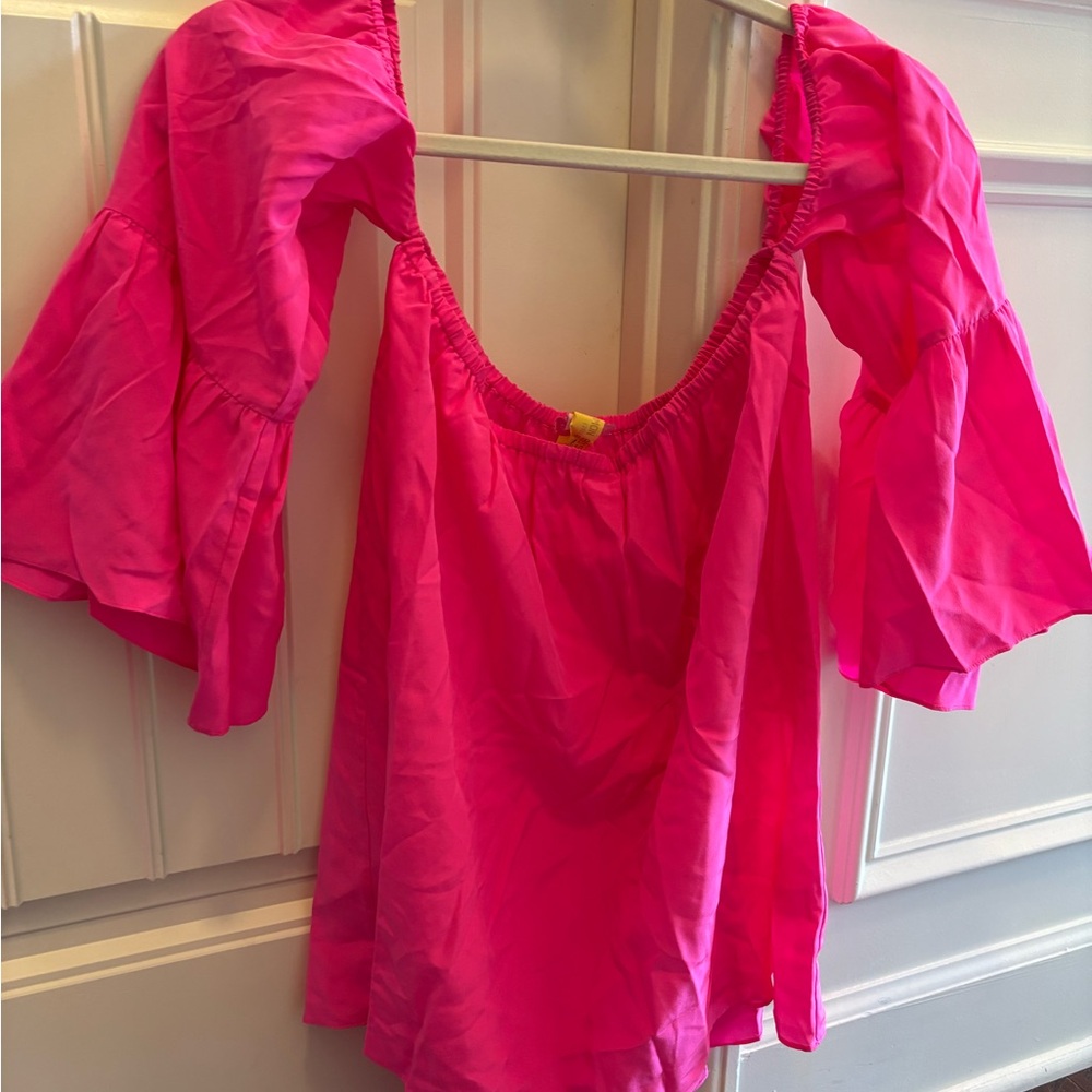 Lilly Pulitzer Sanilla Silk Off The Shoulder Top Pink - size M